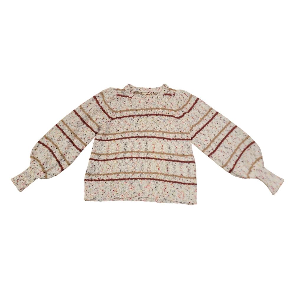 Jodifl Confetti Knit Striped Balloon Sleeve Sweater - Cream Multi - Large